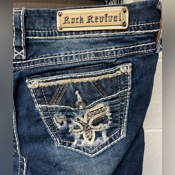 Rock Revival Dark Blue Distressed Denim Capris - Picture 5 of 8